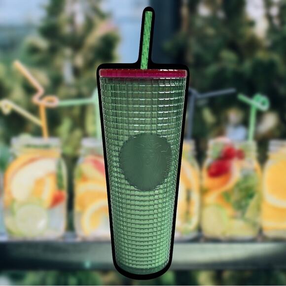 NWT Starbucks Watermelon Grid Cold Cup Tumbler Summer Pink Green - 24 oz Venti - Picture 11 of 12